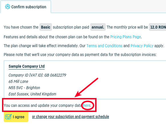 Updating my company data in the contract - step 4