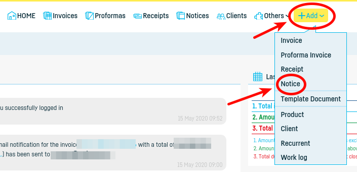 How do I generate an invoice from a notice? - step 1