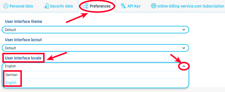 How do I set the application in German language? - step 2