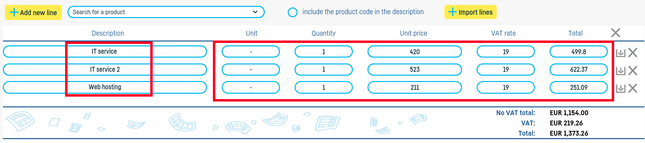 Import lines from documents into your invoice - step 5