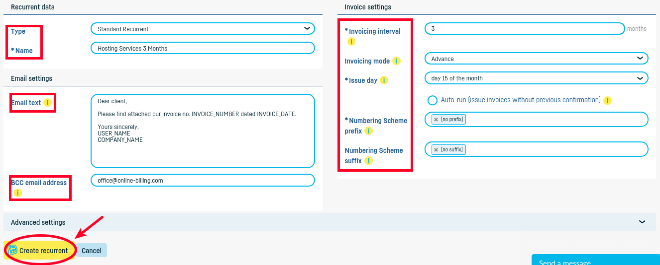 How do I add a recurrent? - step 2