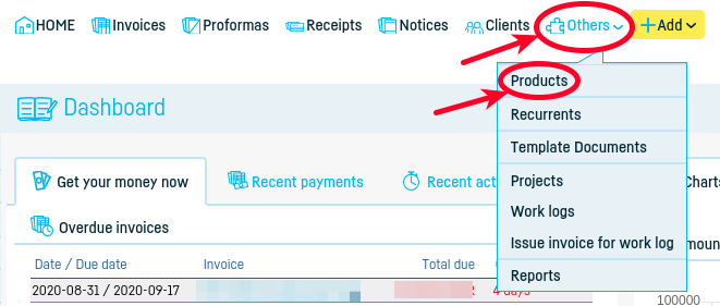 How do I export a products / services list? - step 1