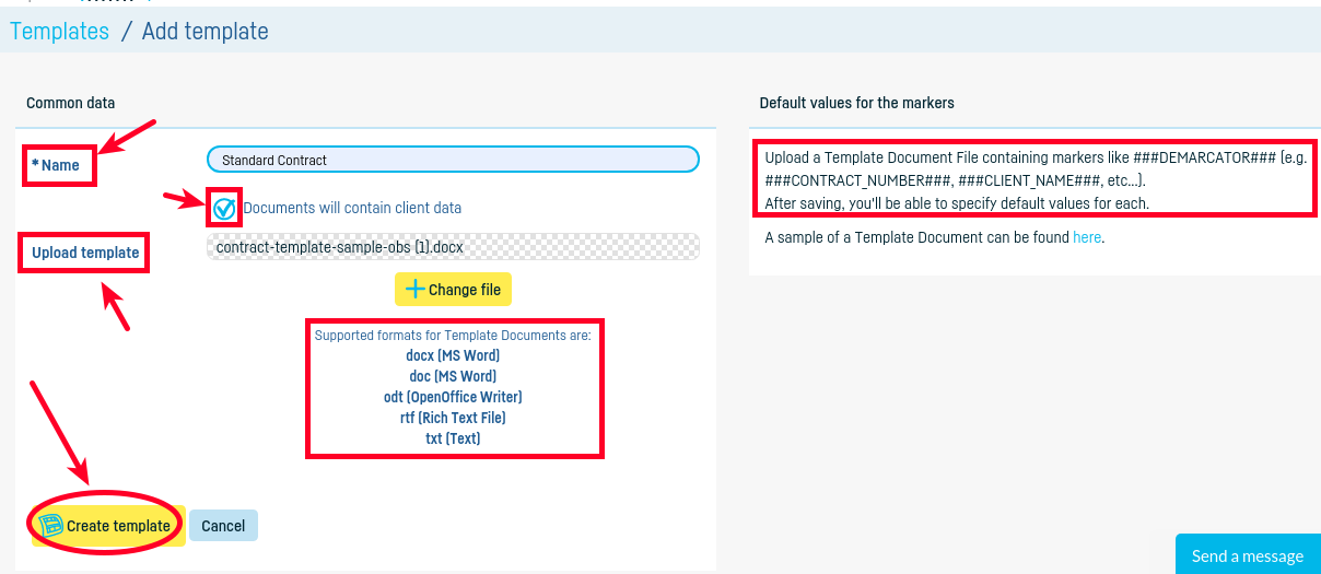 Generate a document from a standard document template - step 2