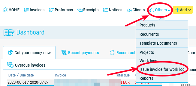 How do I invoice a work log? - step 1