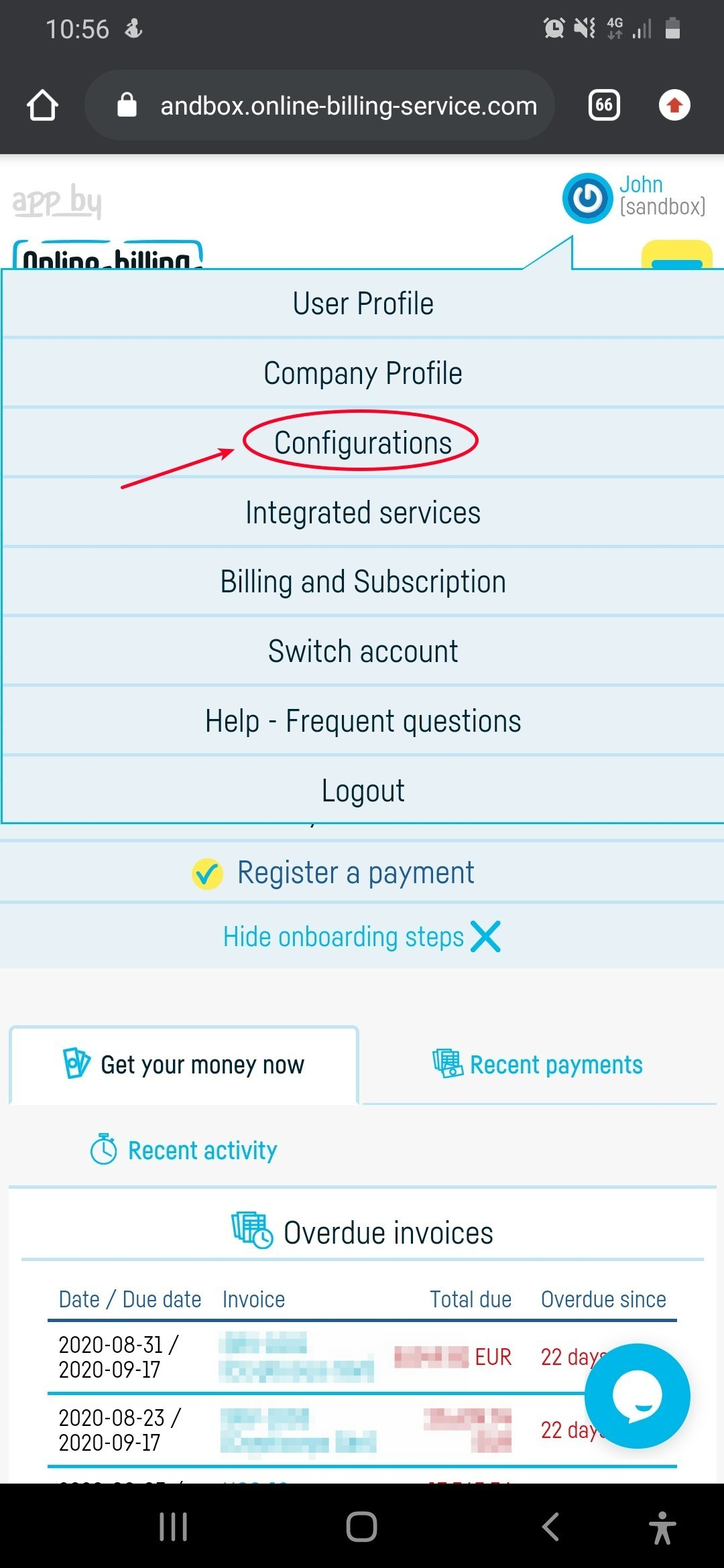 How do I set default invoice values? - step 1