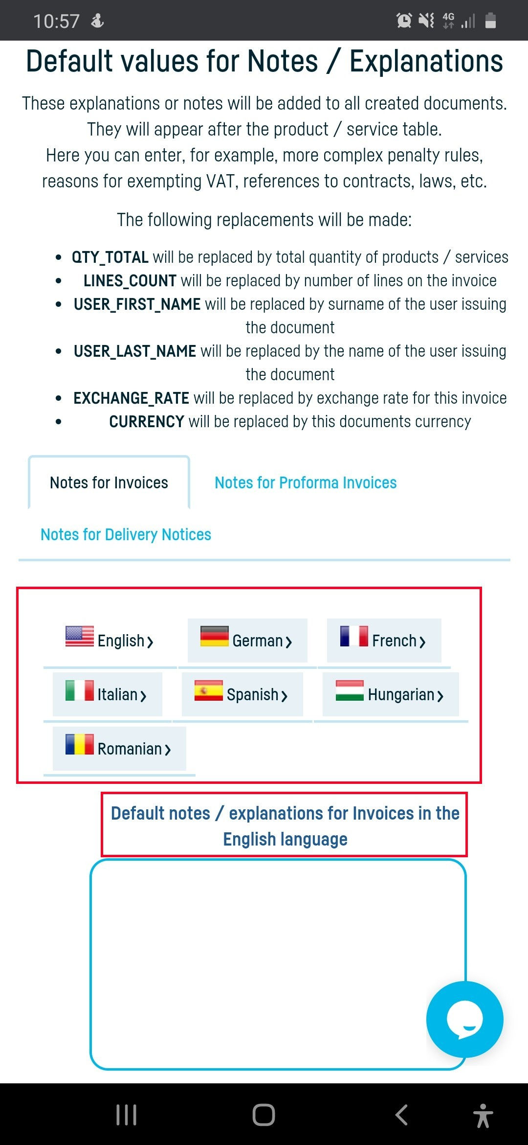 How do I set default invoice values? - step 3