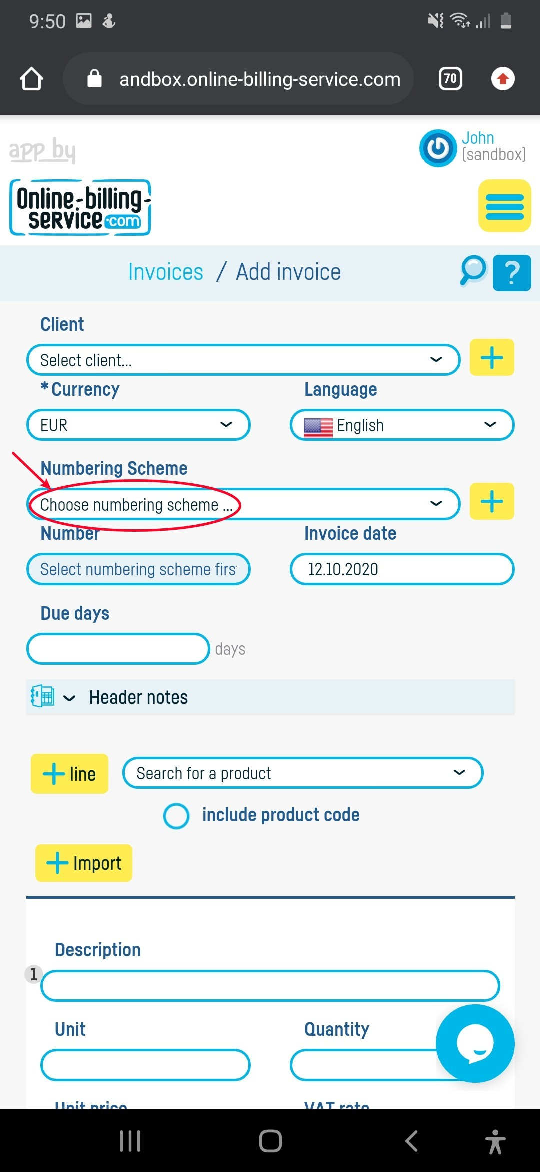 How do I add an invoice numbering scheme? - step 5