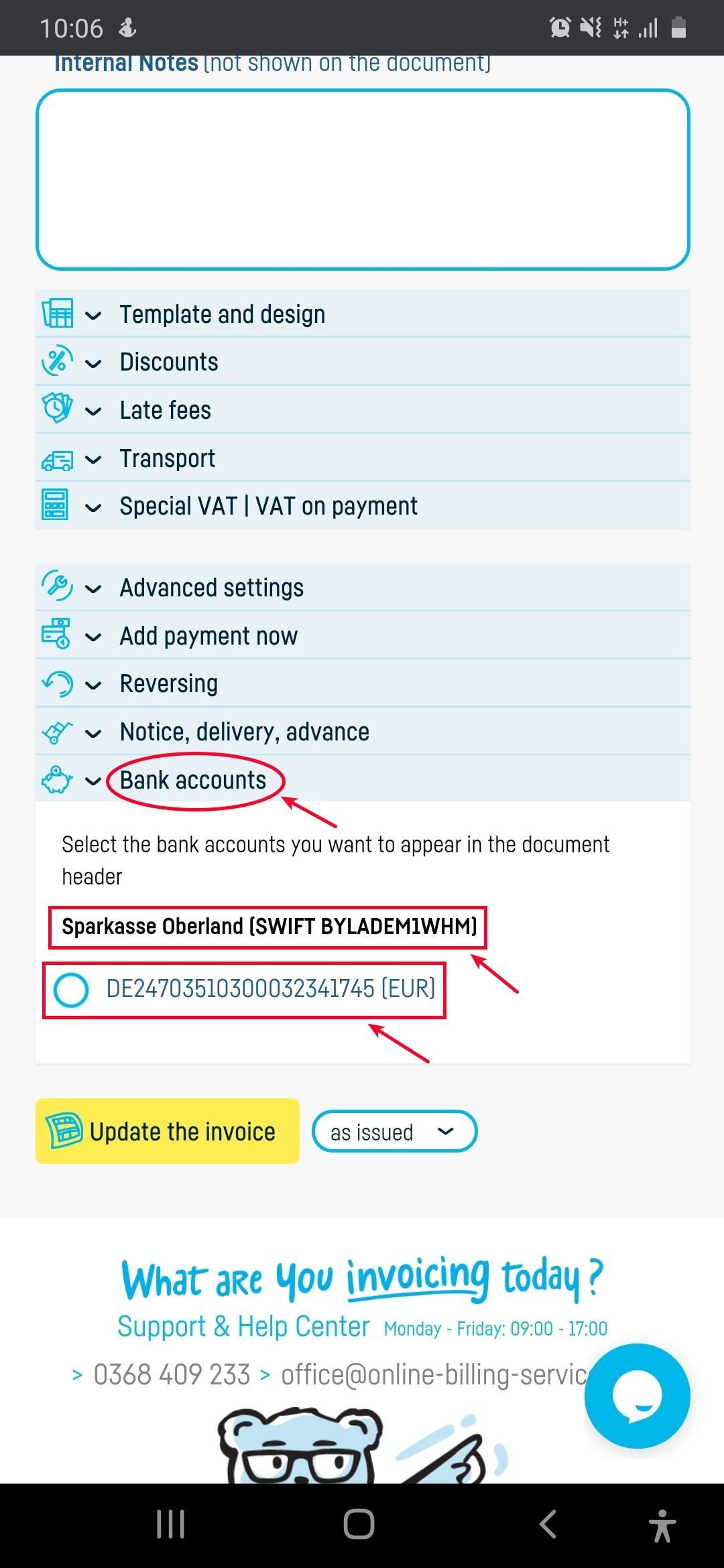 How do I change the data from a saved invoice? - step 2