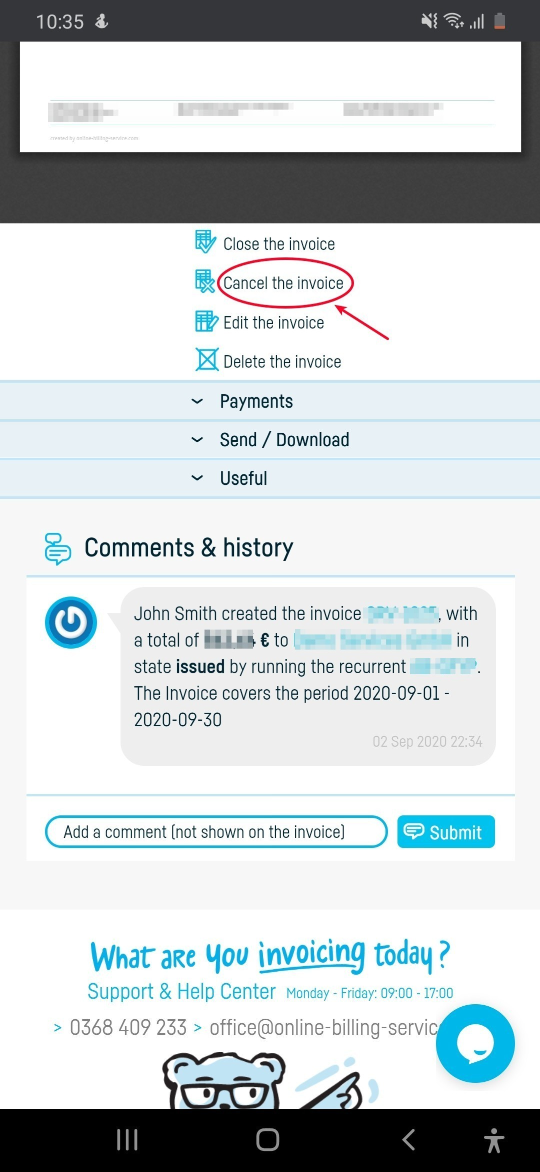 How do I cancel an invoice? - step 1