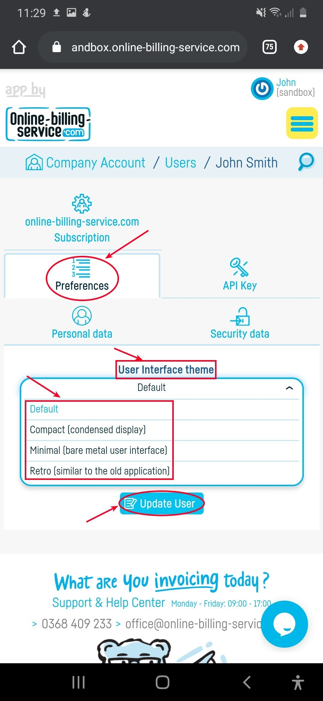 How do I change the interface theme? - step 2