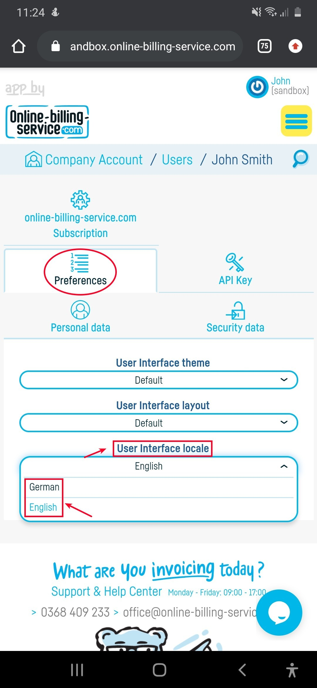 How do I set the application in German language? - step 2