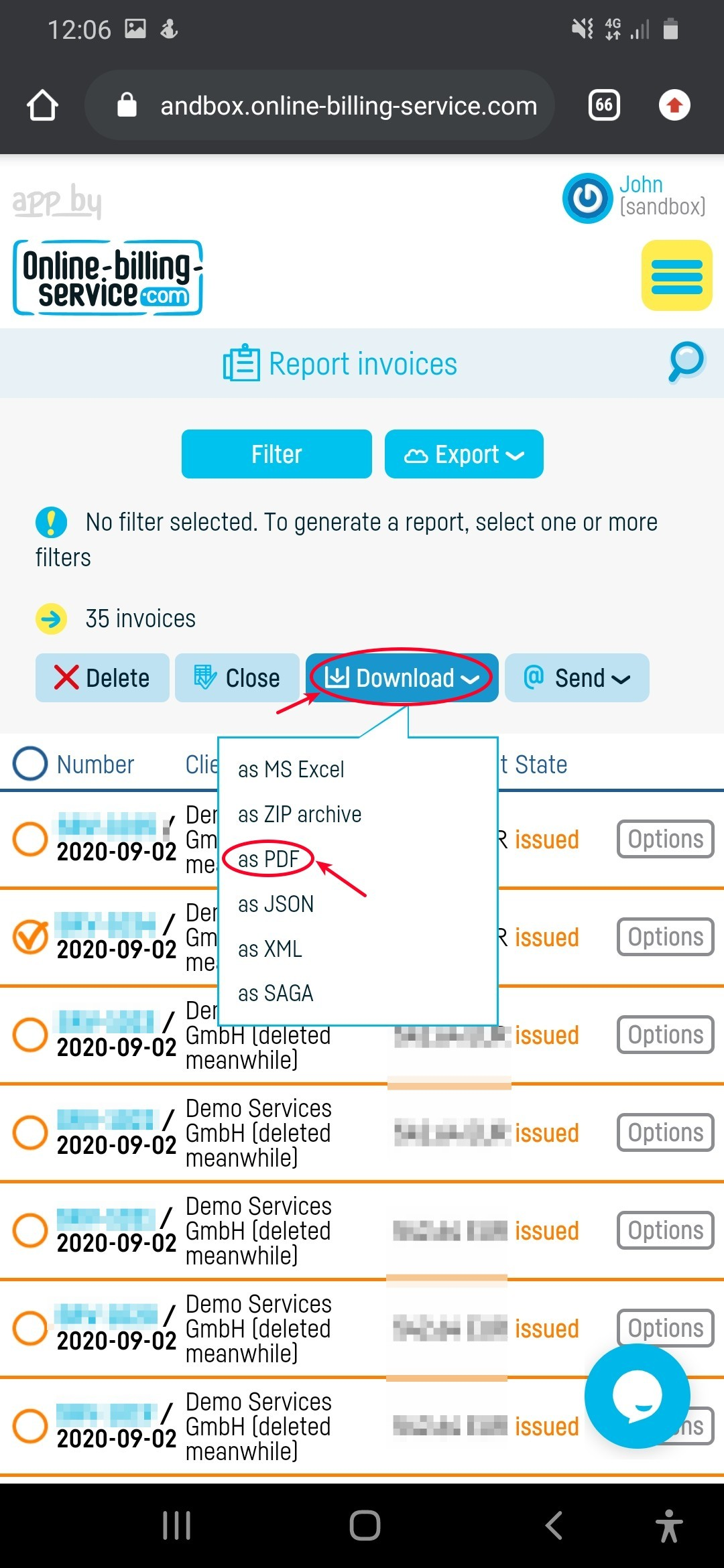 How do I print an invoice? - step 2