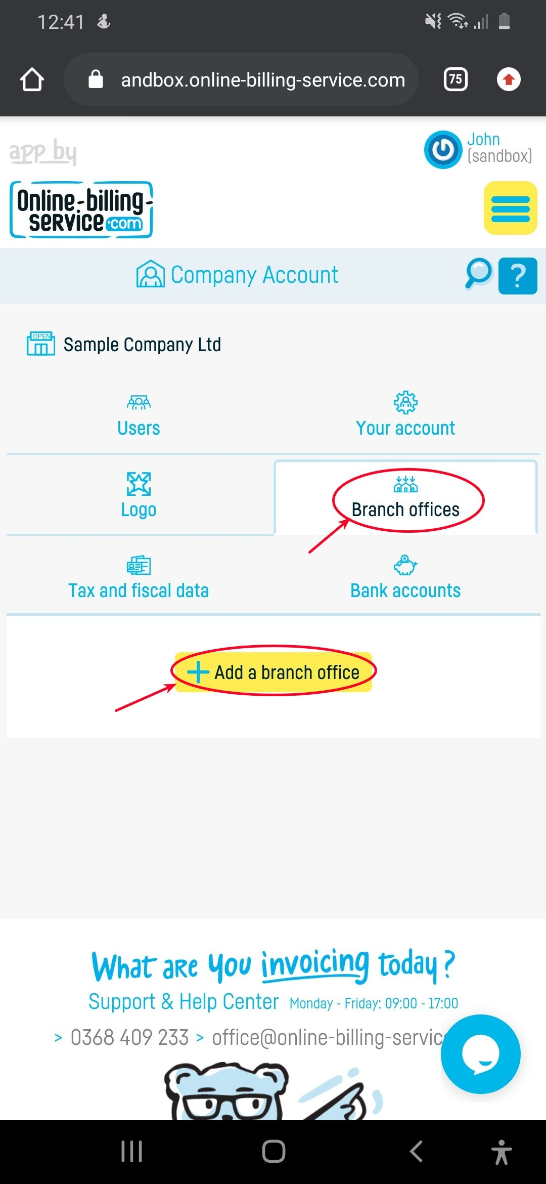 How do I add branch offices? - step 2