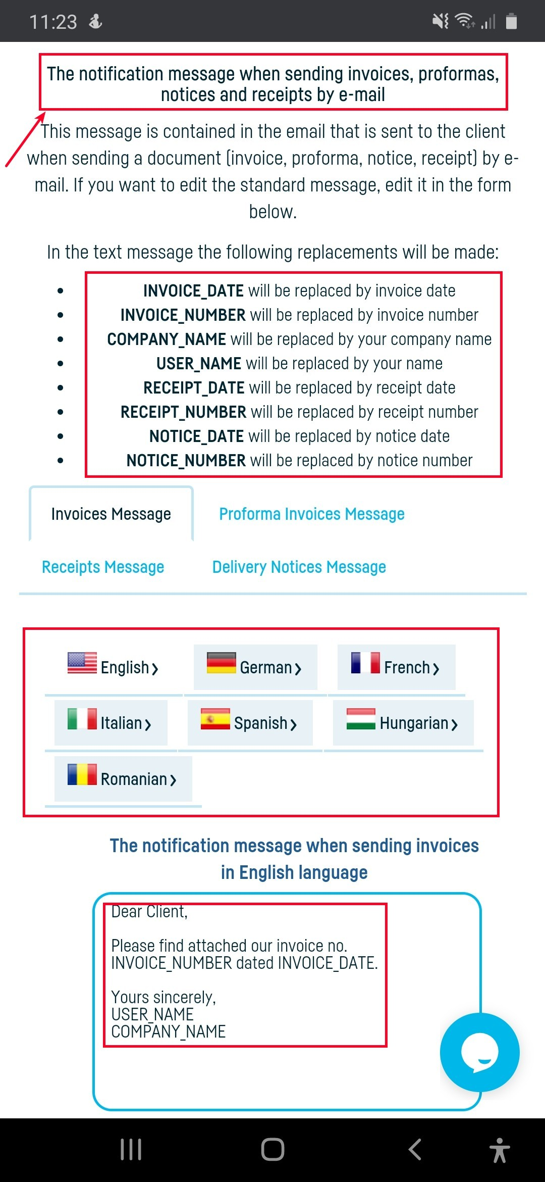 How do I define messages on e-mail sending? - step 3