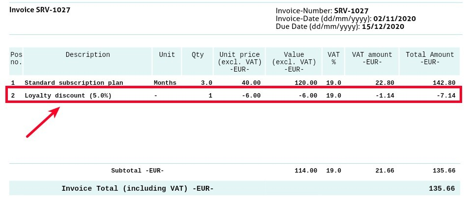 How can I enter discounts on the invoices? - step 2