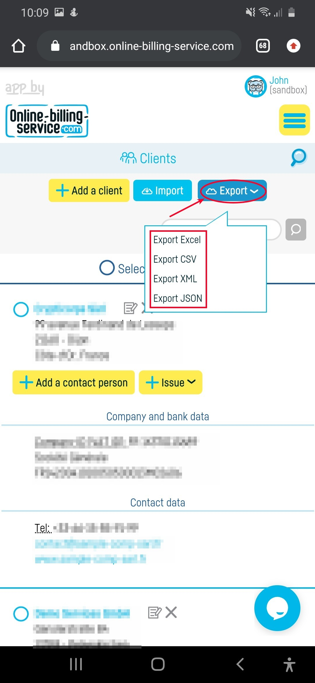 How do I export a clients list? - step 2