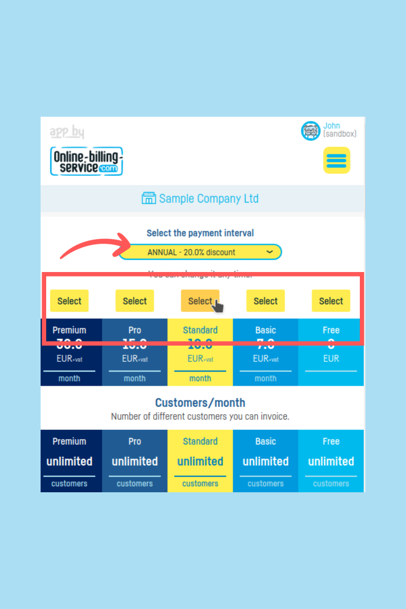 How do I change my subscription and payment period - step 3