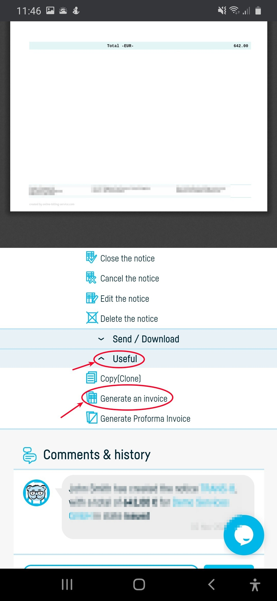 How do I generate an invoice from a notice? - step 3