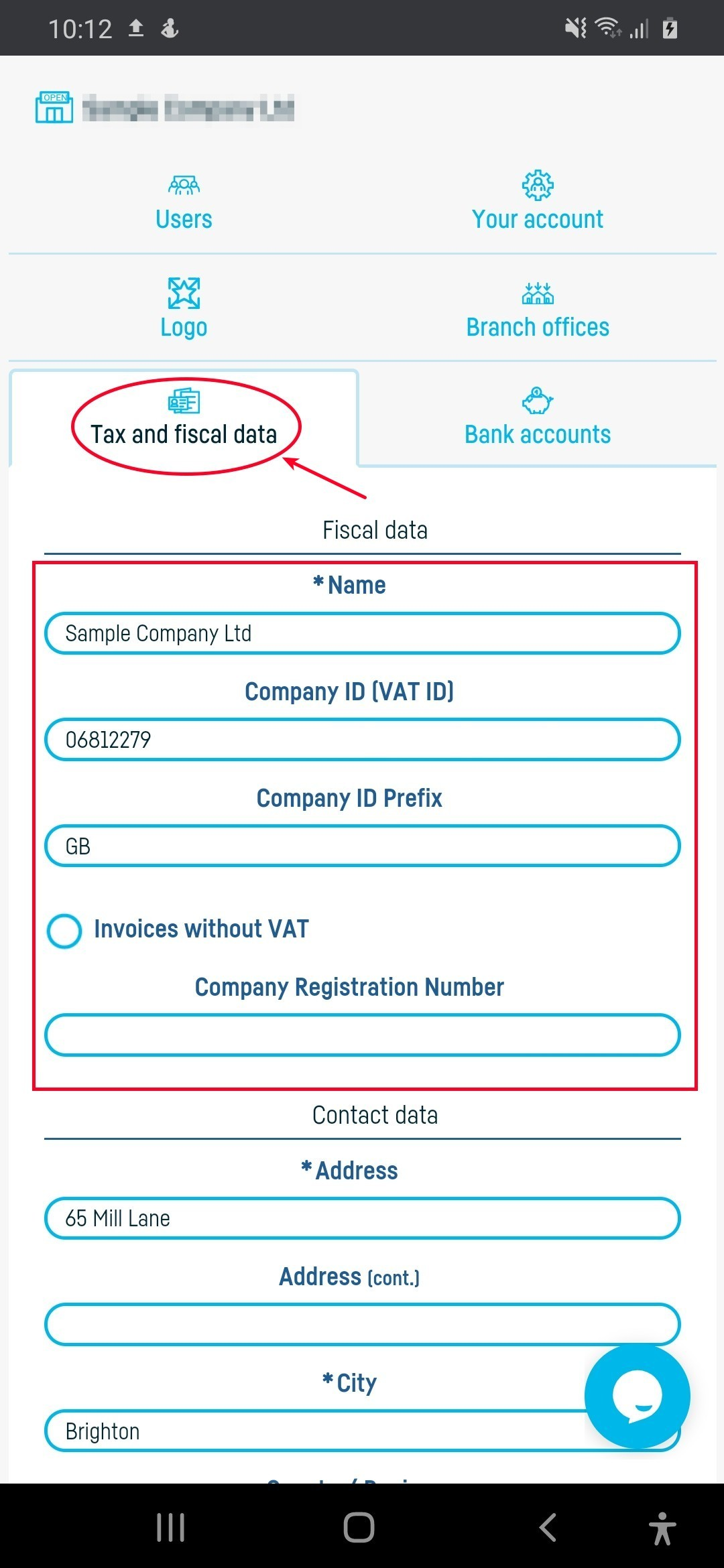 How do I change the company data? - step 1