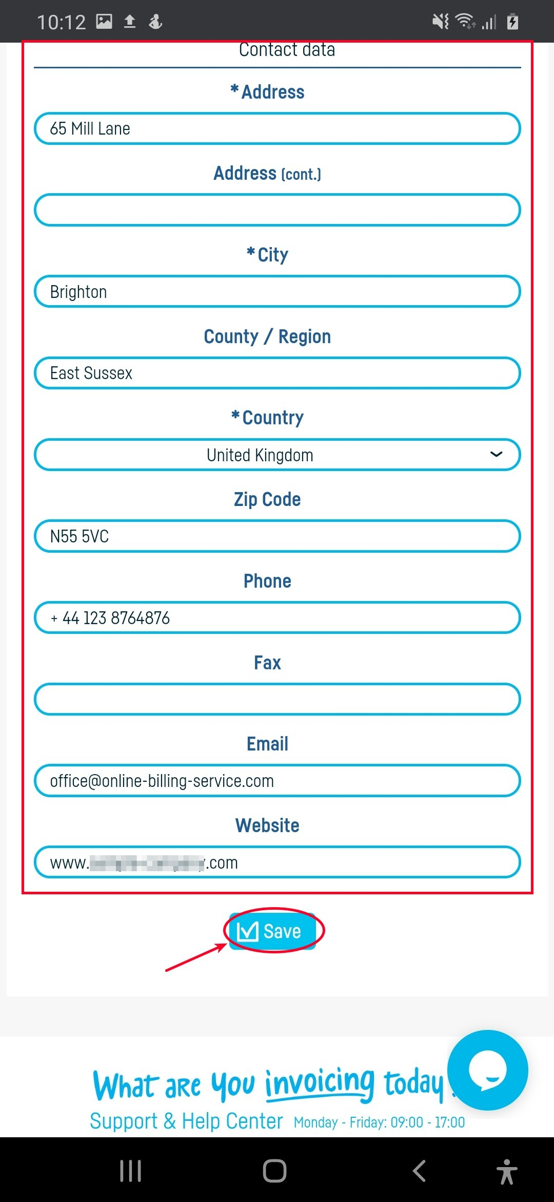 How do I change the company data? - step 2