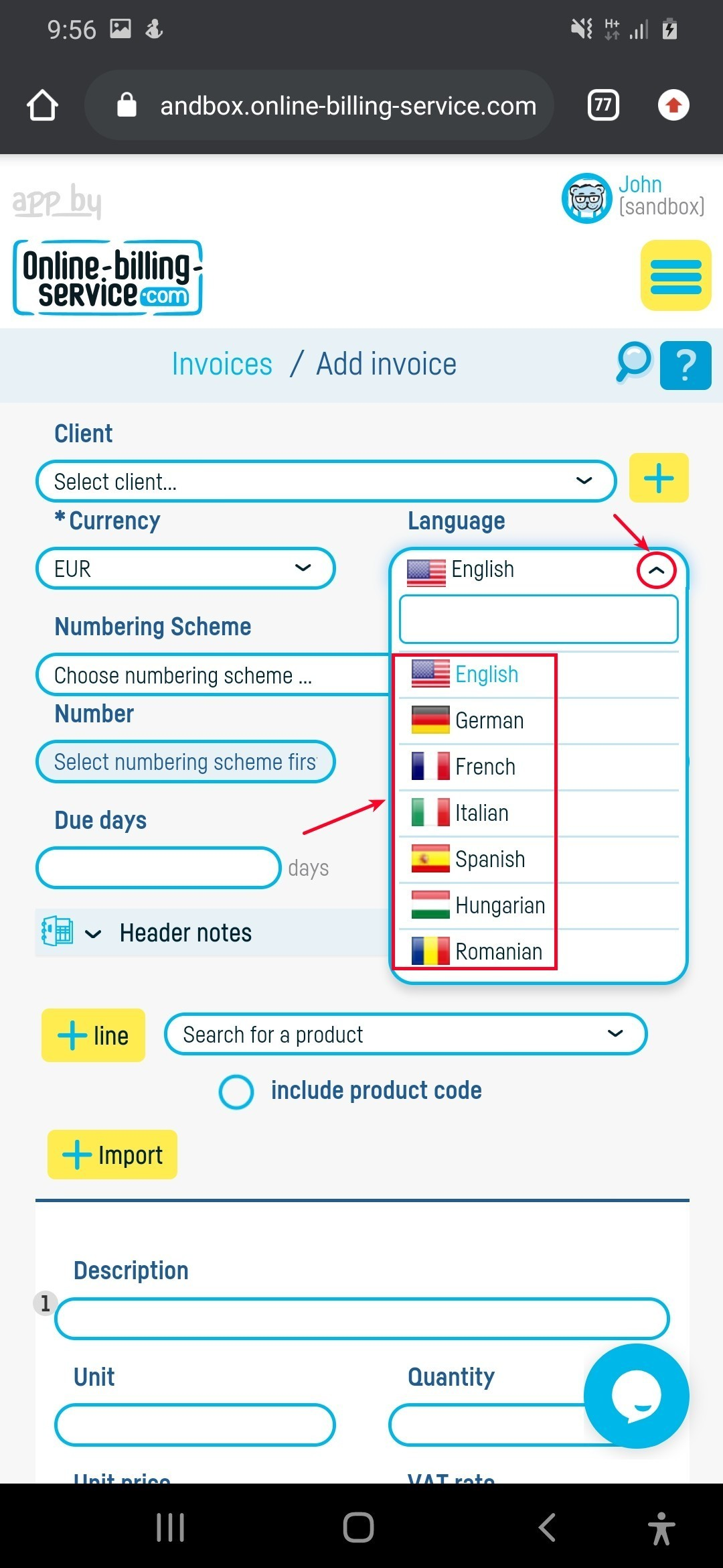 How do I issue an Invoice in a foreign language? - step 1