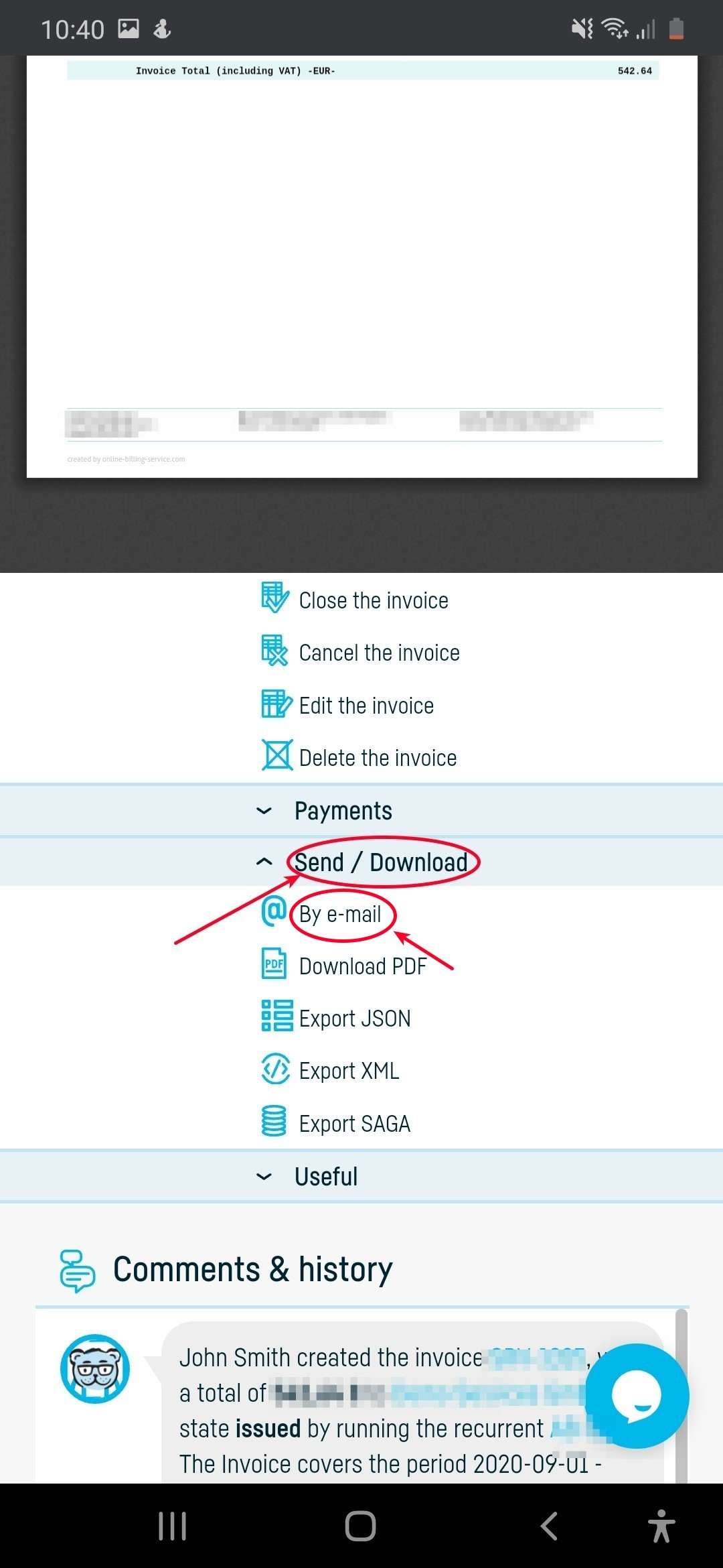 How do I send an invoice by e-mail? - step 4