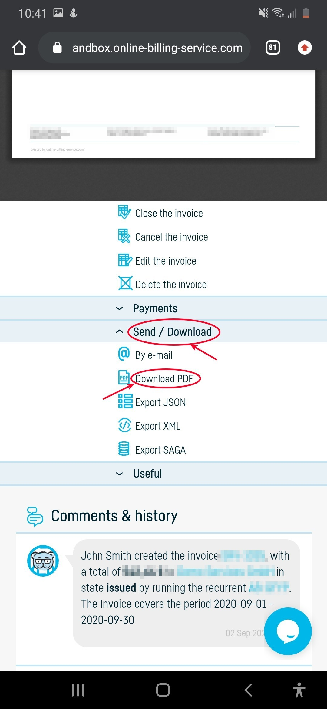 How do I send an invoice by e-mail? - step 5