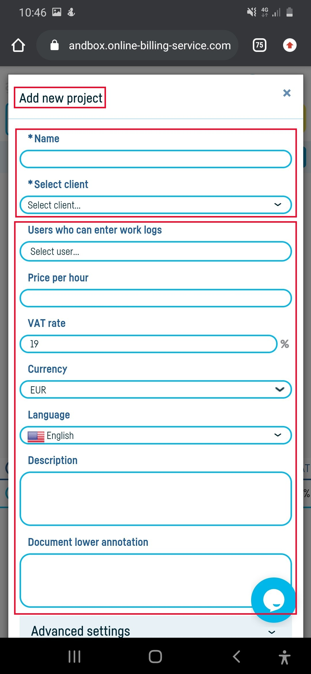 How do I add a work log project? - step 3