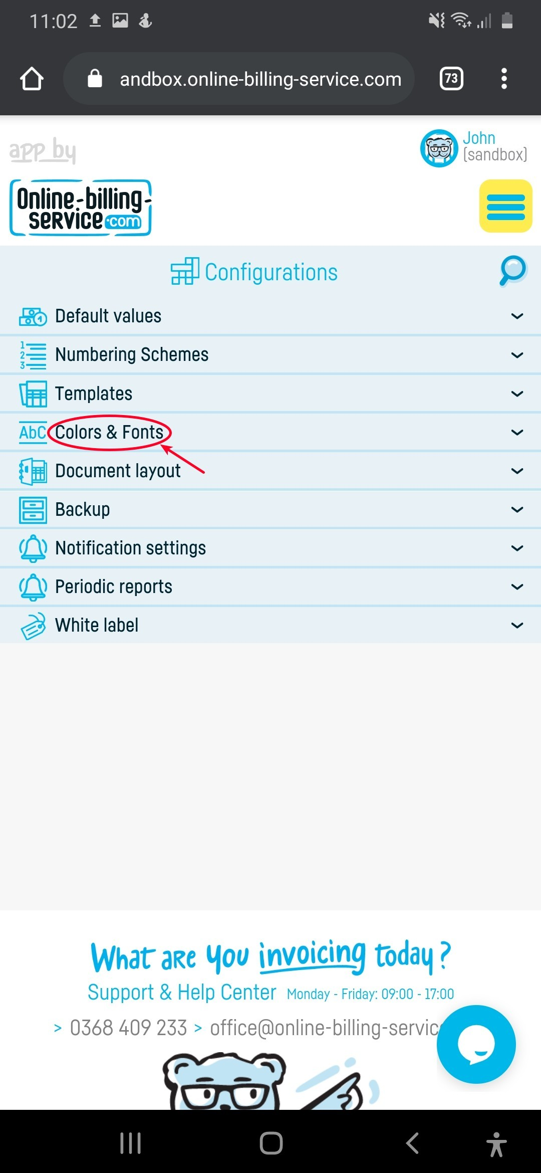 How do I change the appearance of an invoice? - step 2