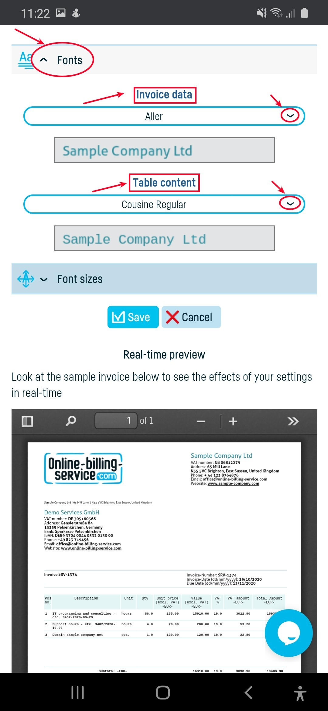 How do I change the appearance of an invoice? - step 6