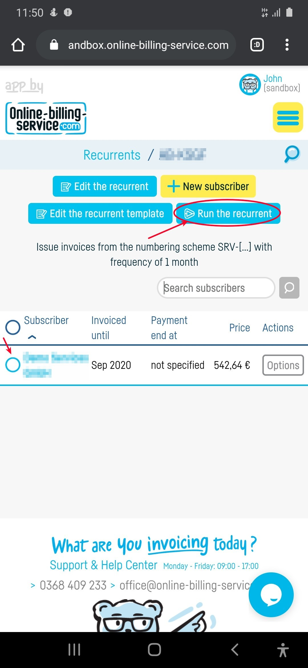 Automatically issuing  invoices when running recurrents - step 1