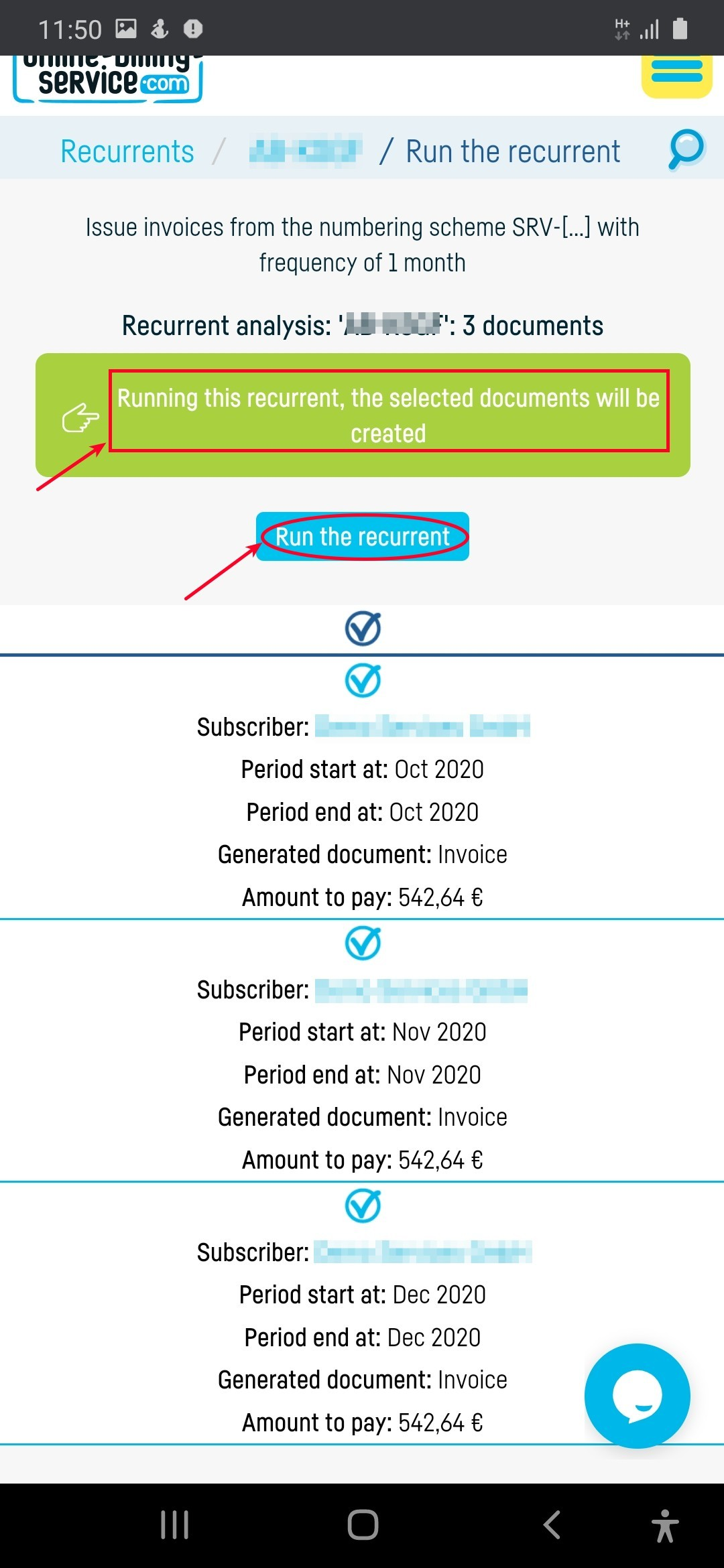 Automatically issuing  invoices when running recurrents - step 2