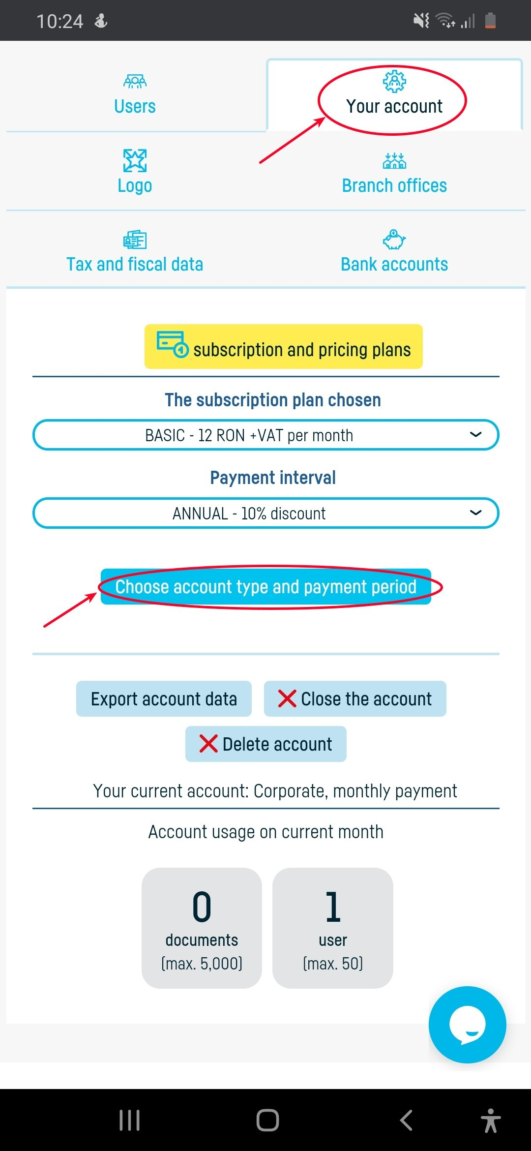 Updating my company data in the contract - step 2