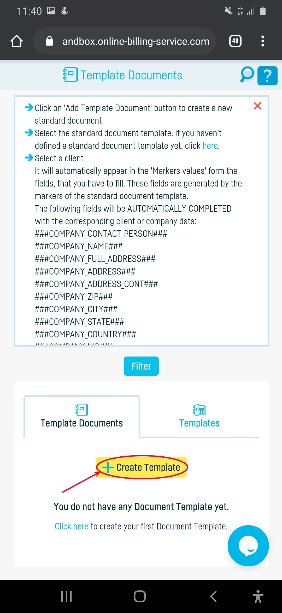 How do I define a standard document template? - step 3