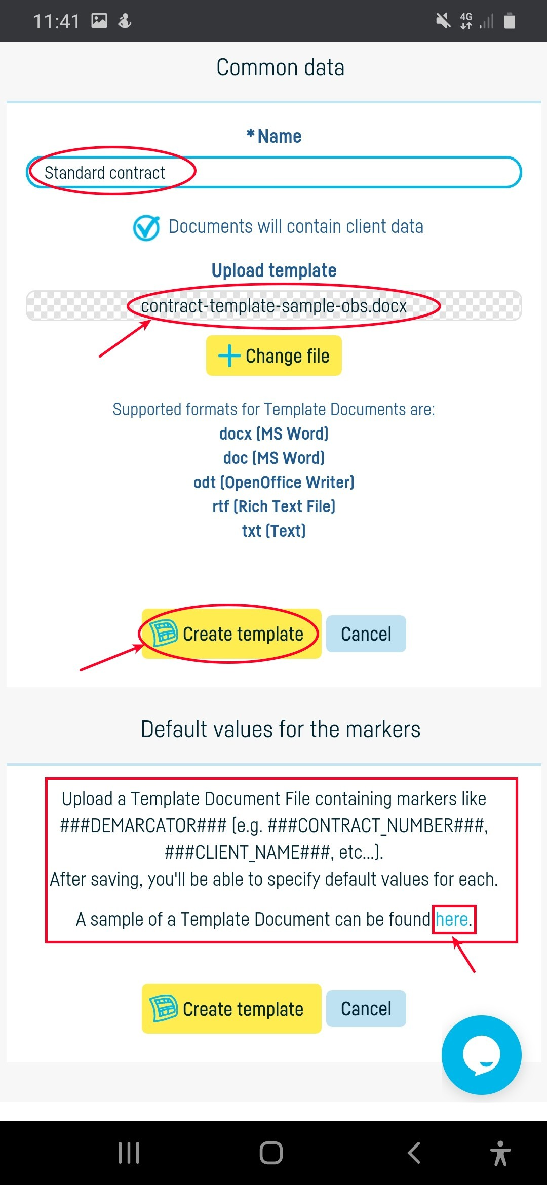 How do I define a standard document template? - step 4