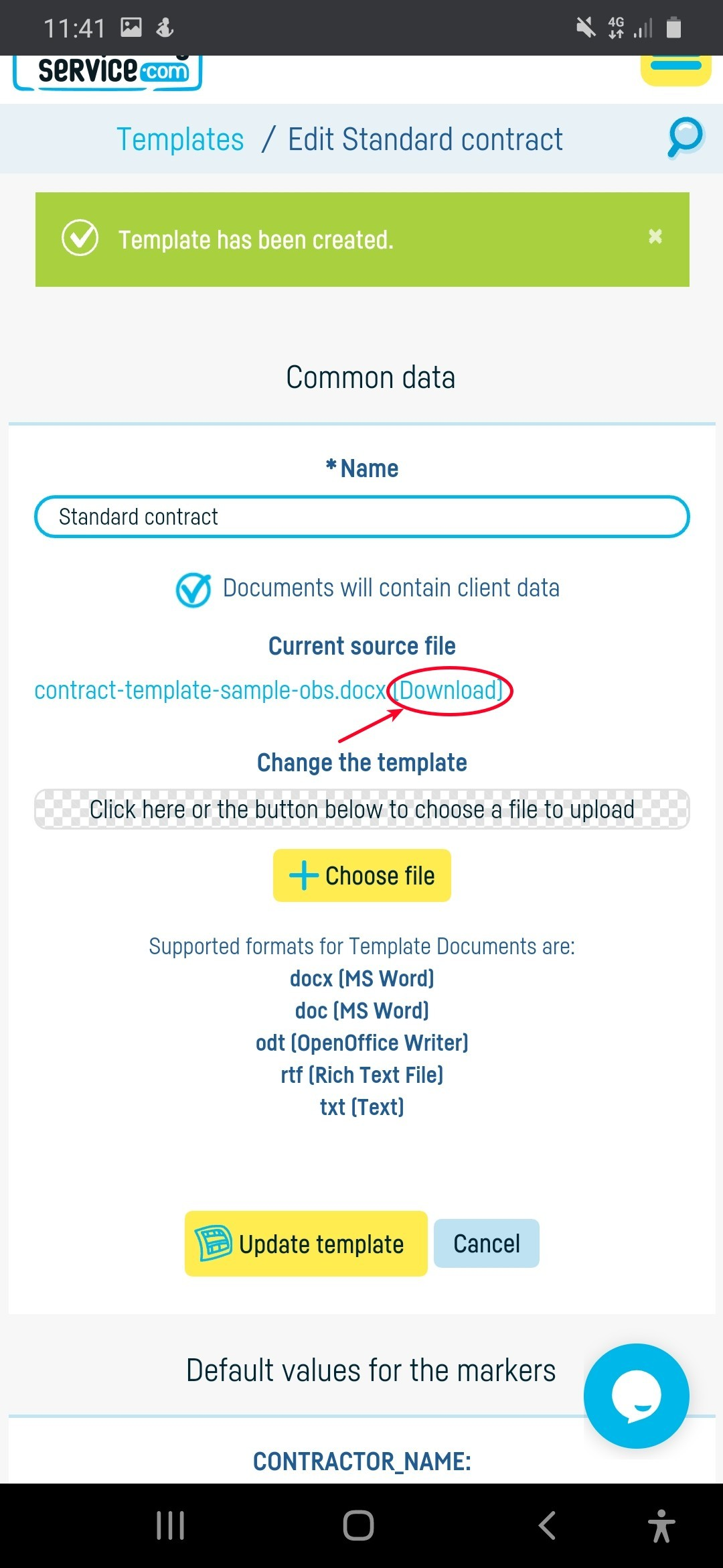 How do I define a standard document template? - step 6