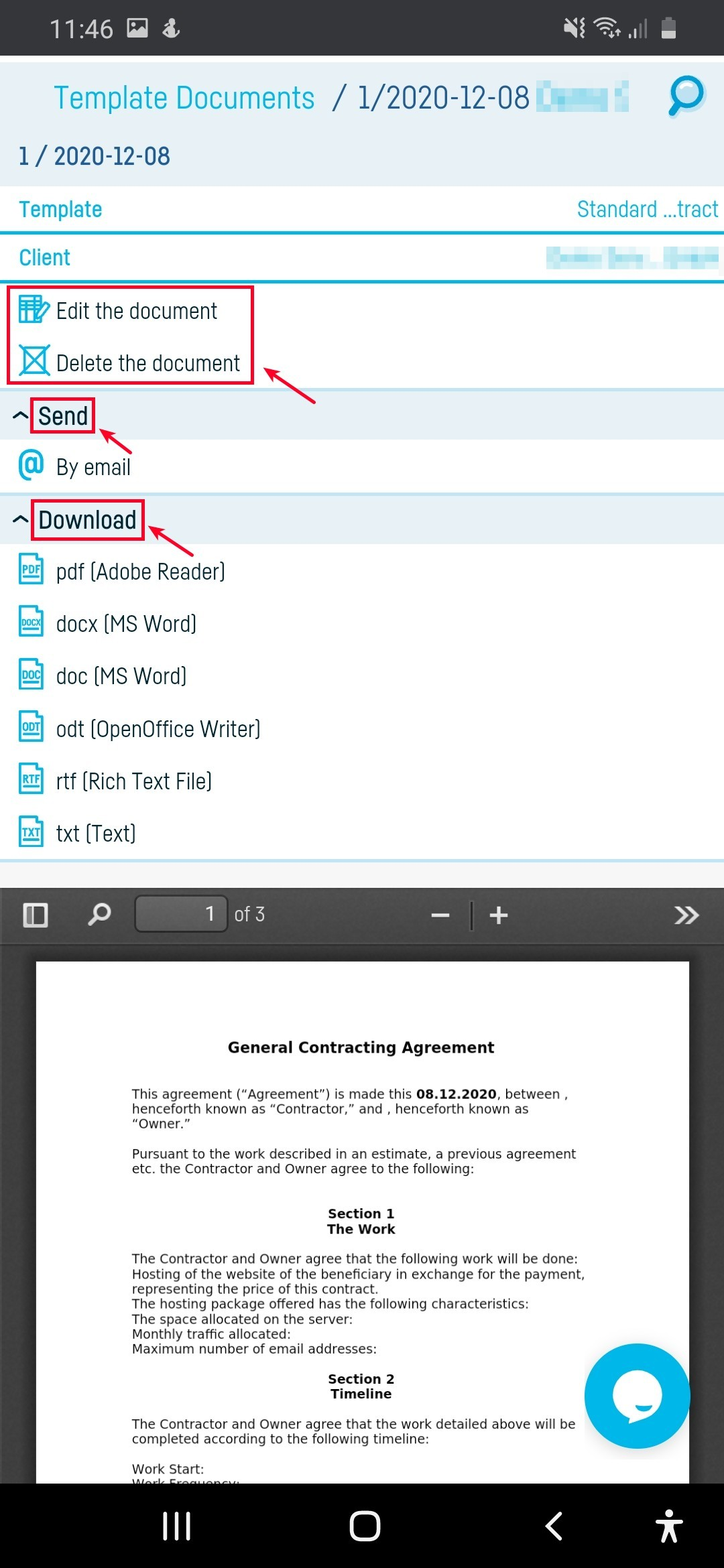 Generate a document from a standard document template - step 5