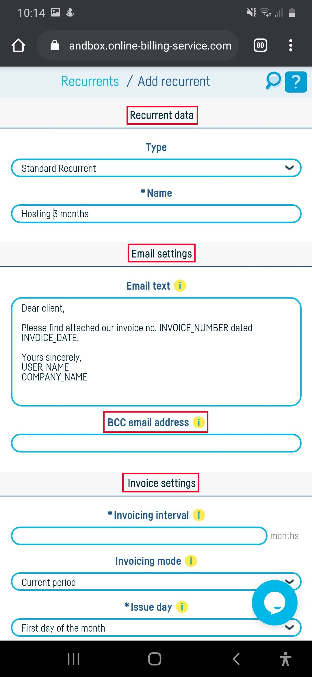 How do I add a recurrent? - step 2