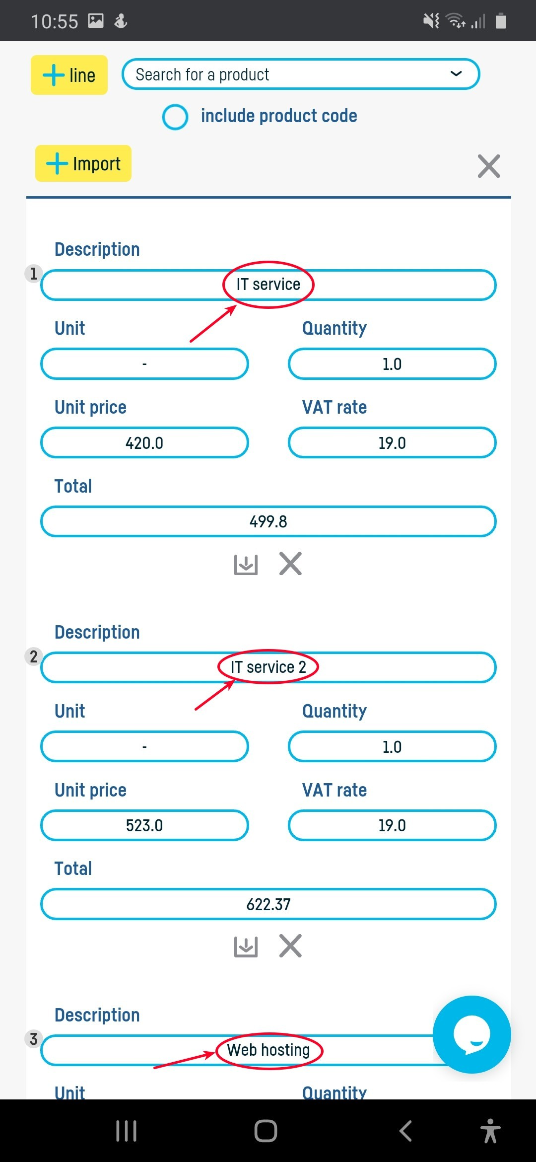 Import lines from documents into your invoice - step 5