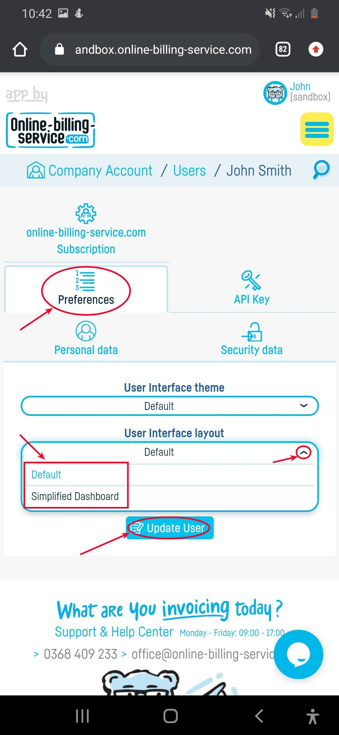 User interface layout setting - step 2