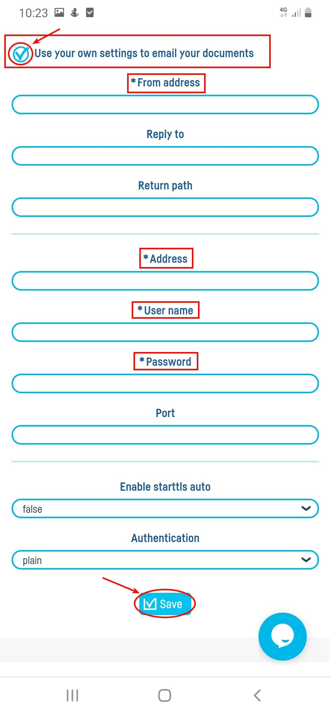 Advanced settings for sending documents by email - step 4