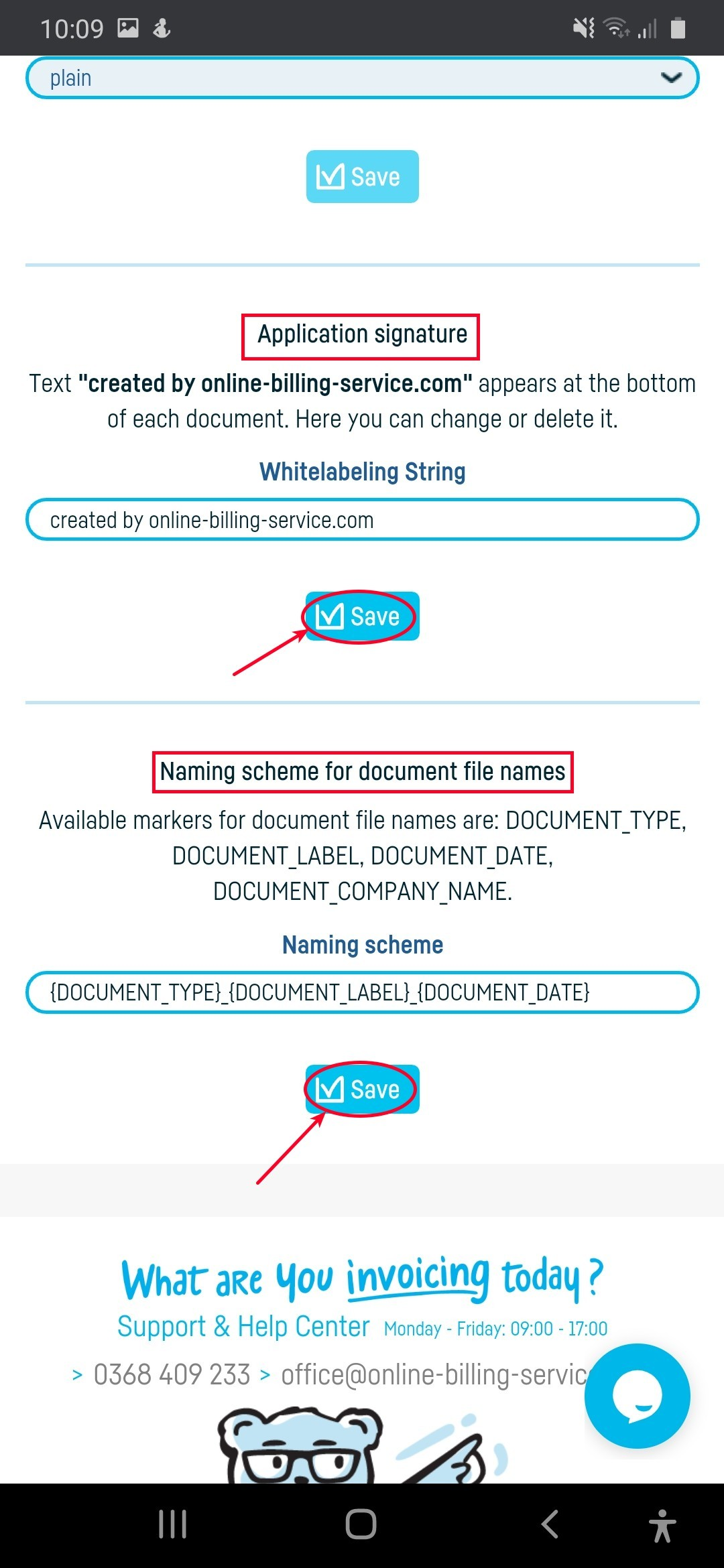 Advanced settings for sending documents by email - step 6