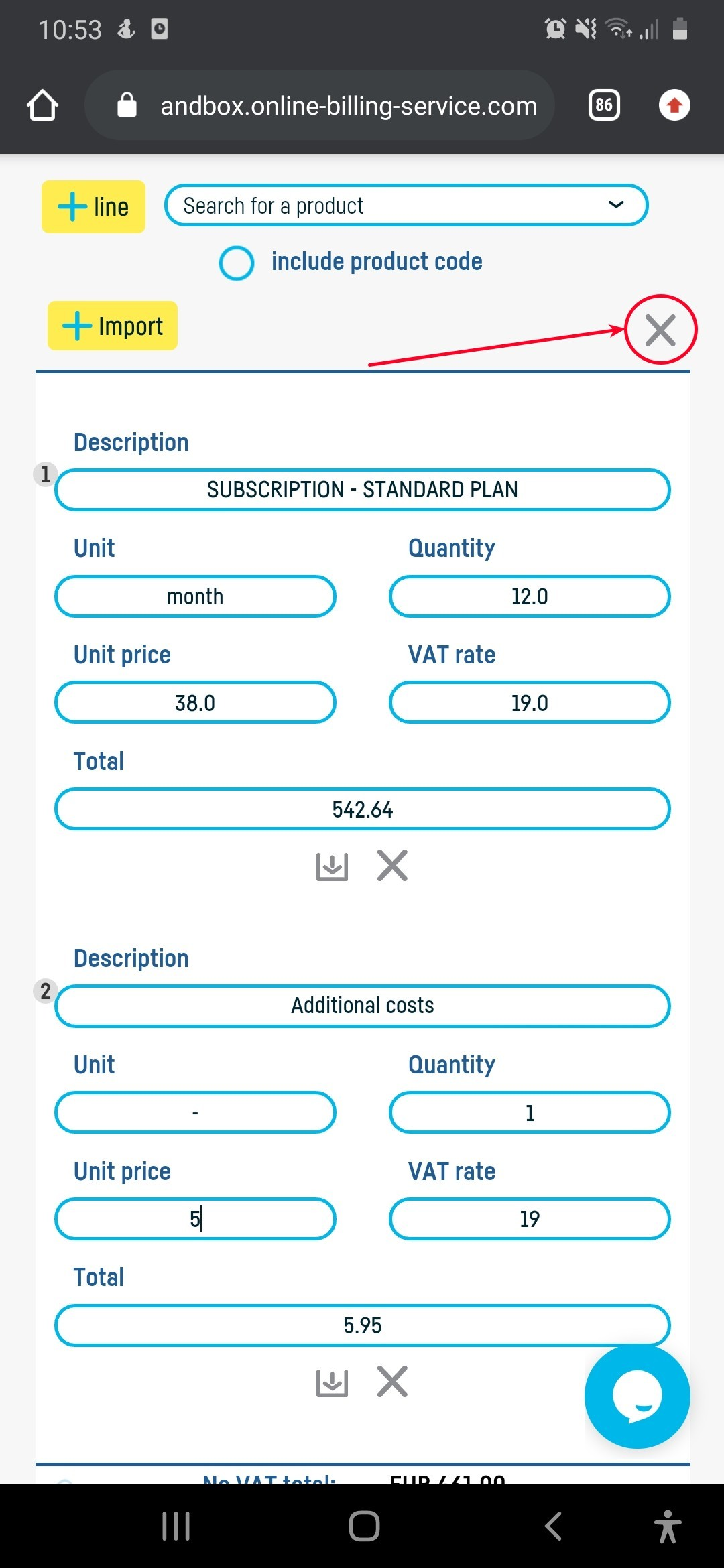 Delete all lines in the invoice - step 1