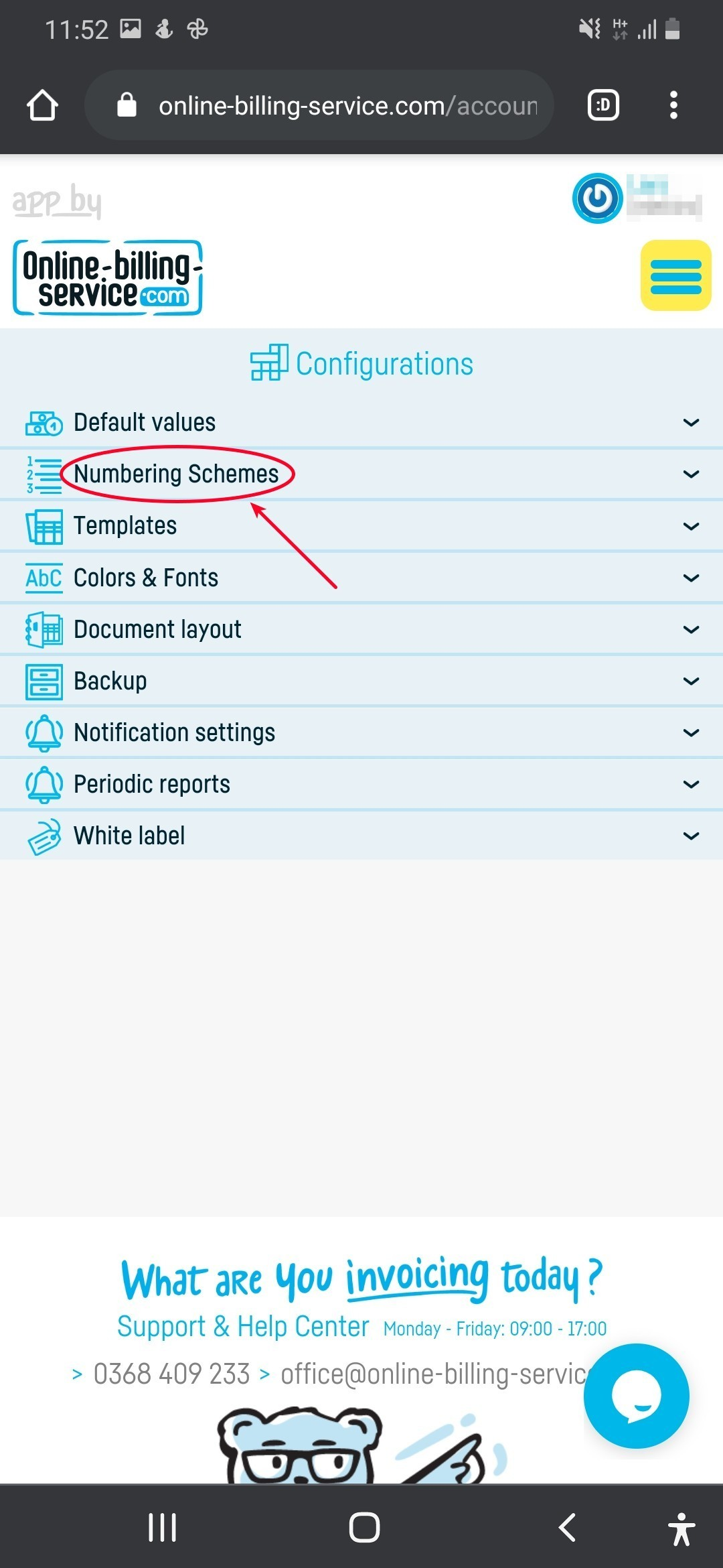 How do I delete an invoice numbering scheme? - step 2