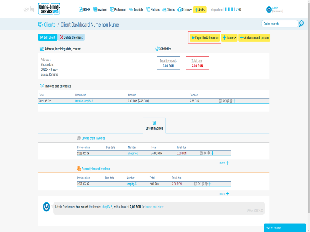 Activating the Salesforce integration - step 7