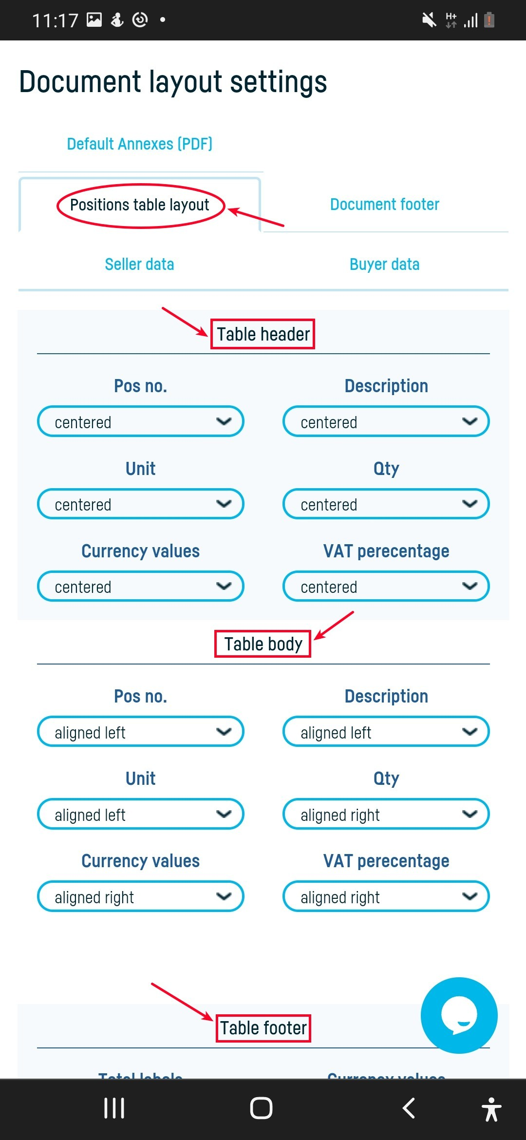 Invoice table cell alignments - step 3