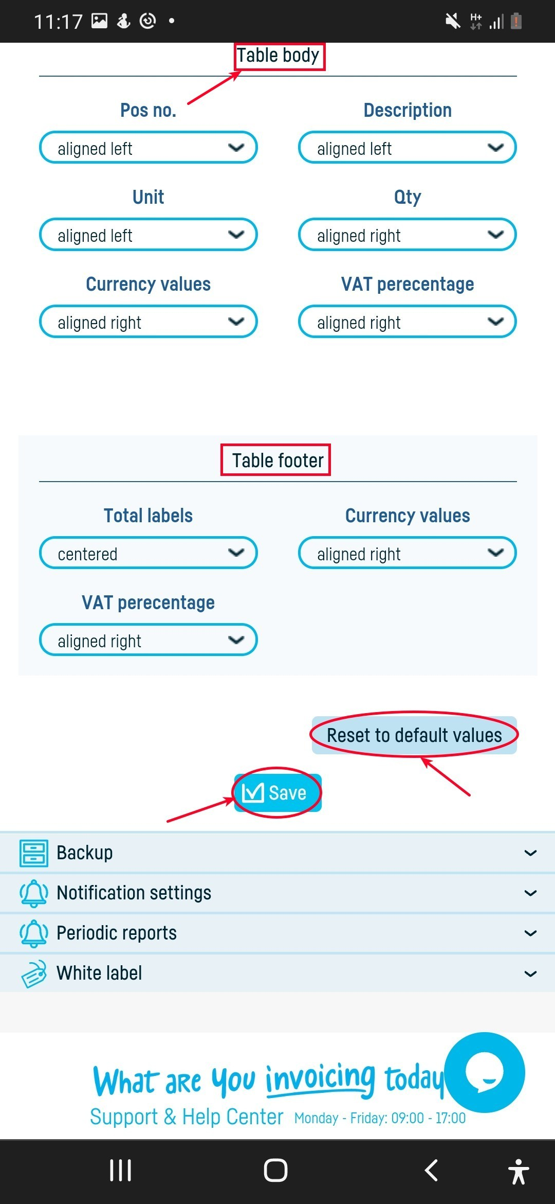 Invoice table cell alignments - step 4