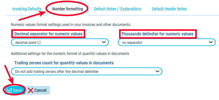 Formatting currency values in invoices - step 3