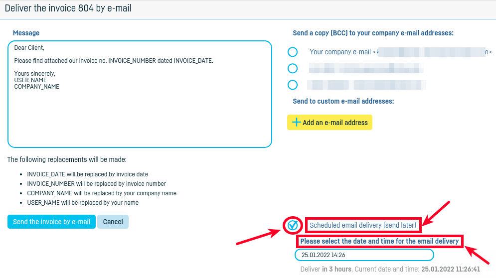 Schedule invoice delivery - step 2