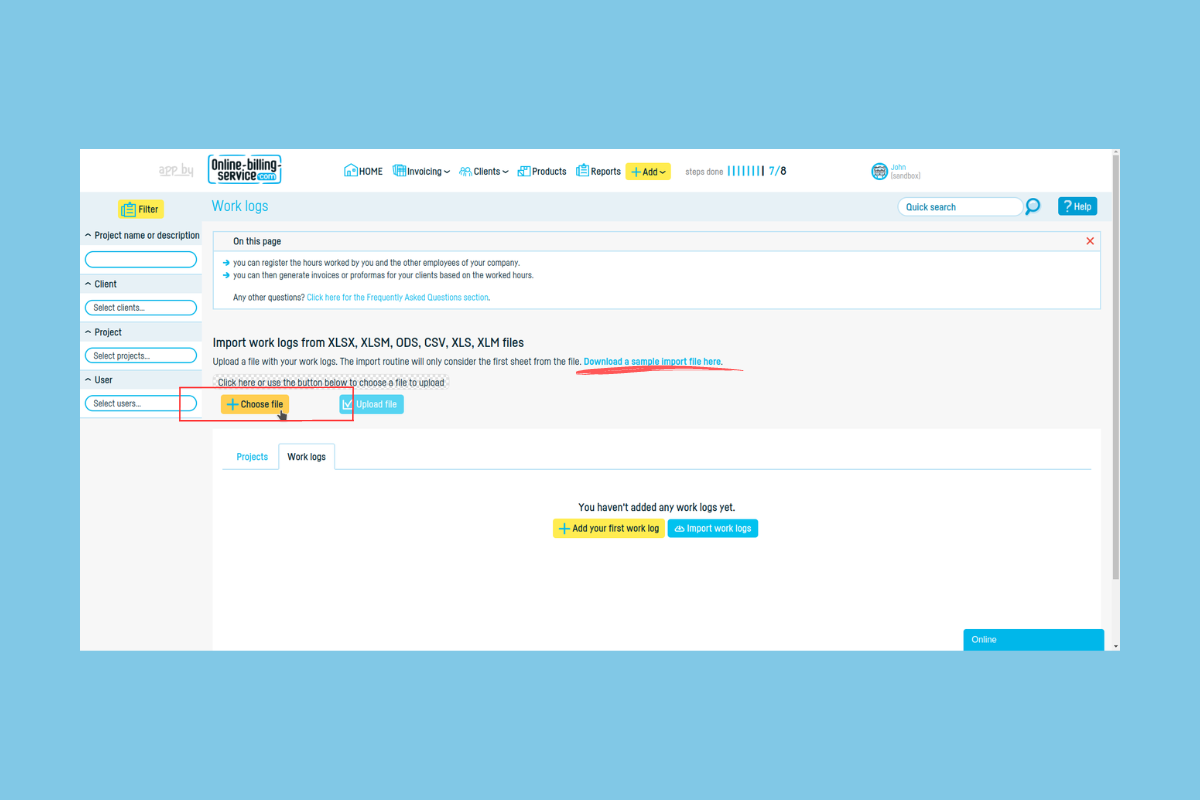 How to import work logs from Excel - step 3